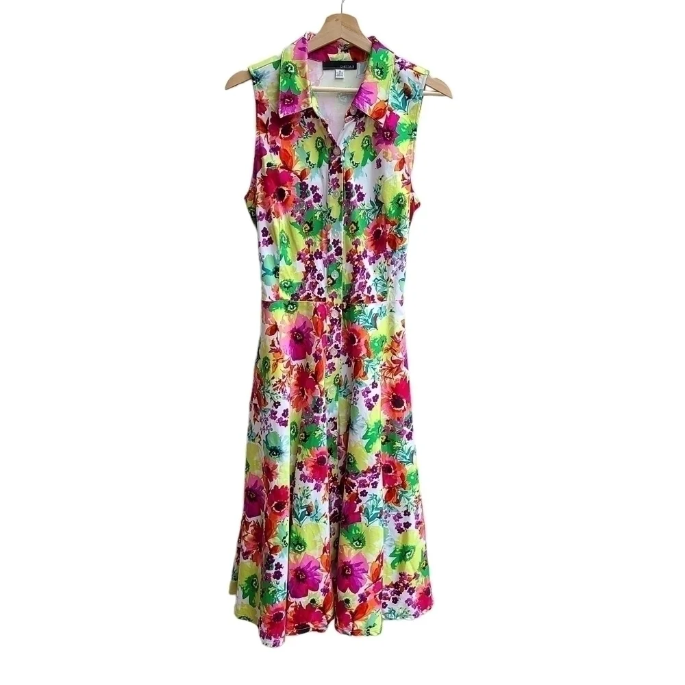 Cheeta B Classic Floral Button-down Polo Collar Dress, Flared, Size Large / XL